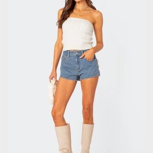 Edikted Bow Pocket Washed Denim Shorts